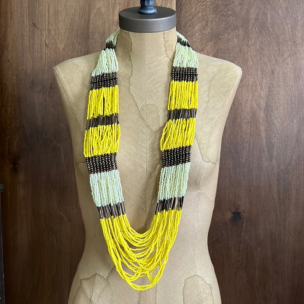 Yellow Multi-Strand Beaded Necklace
